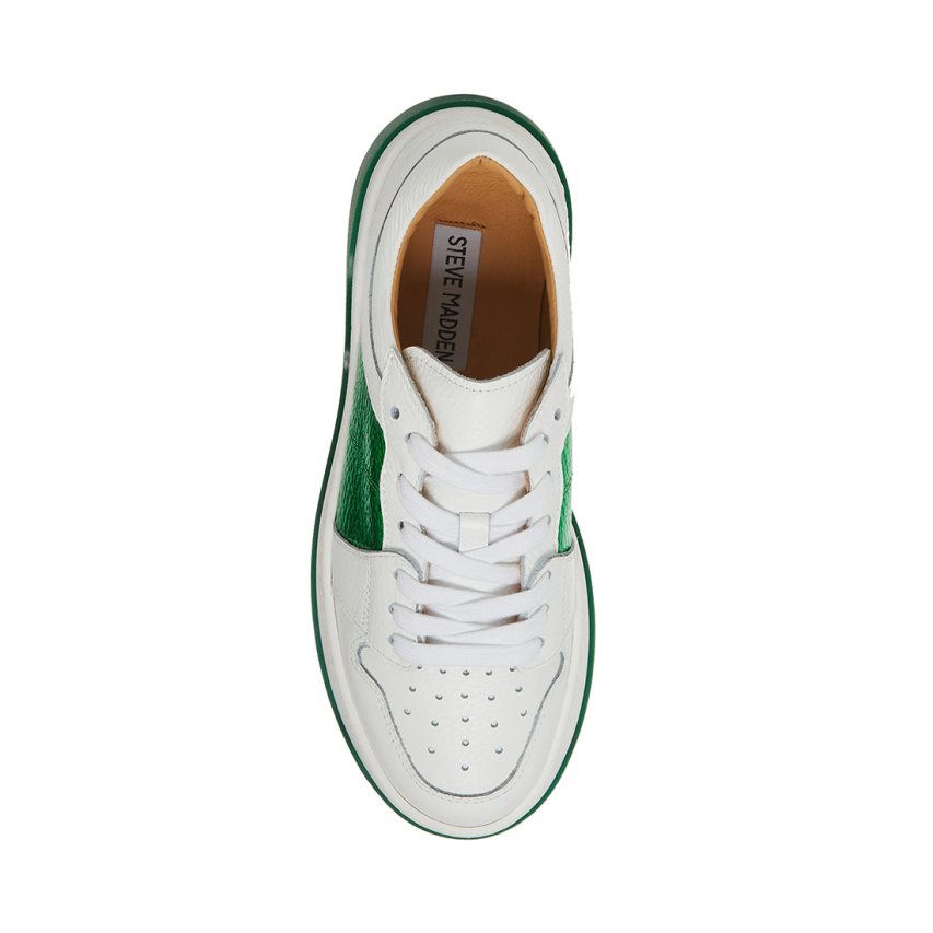 White / Green Steve Madden Joey Women's Sneakers | PH 0631YVC